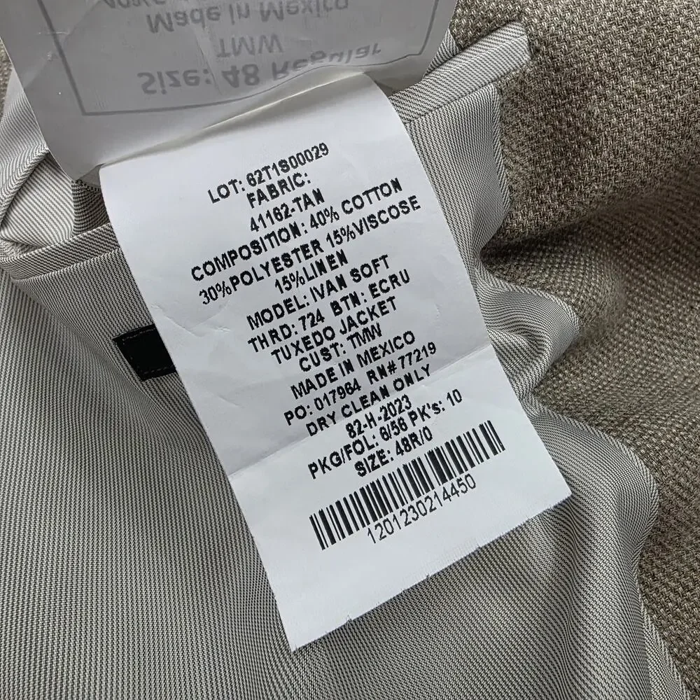 Joe Joseph Abboud Blazer Mens 48 Regular Tan Slim Fit Elbow Patch Sport Coat